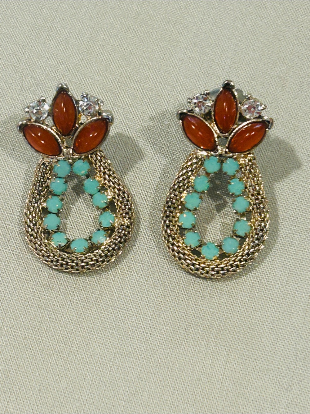 Gold-Tone Turquoise & Coral Teardrop Earrings